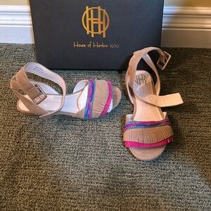 House of Harlow 1960 Tan and Pink Sandals with Multi-Textured Straps